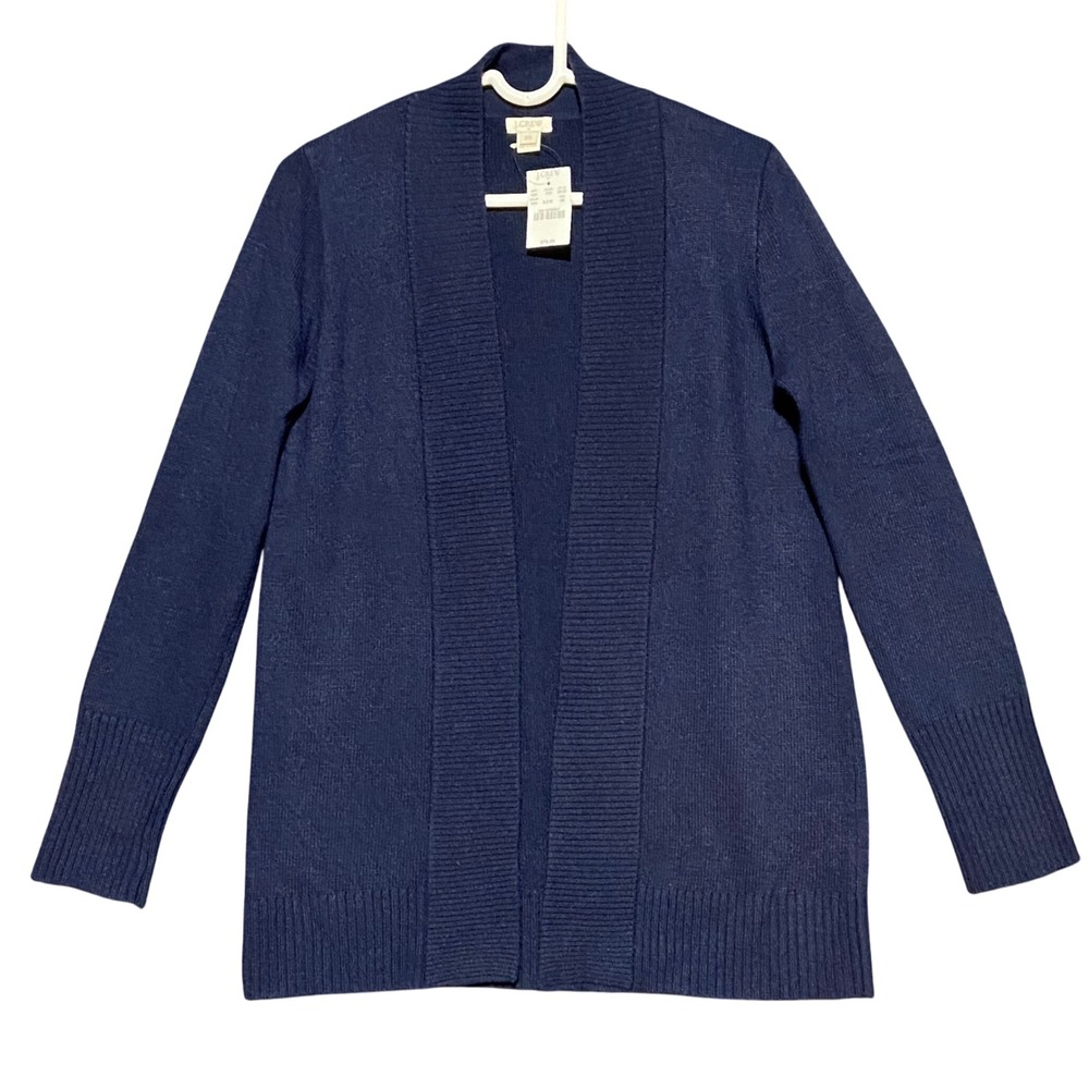J. Crew Navy Blue Cardigan Sweater Women's Size XS Open Front Merino Wool Blend